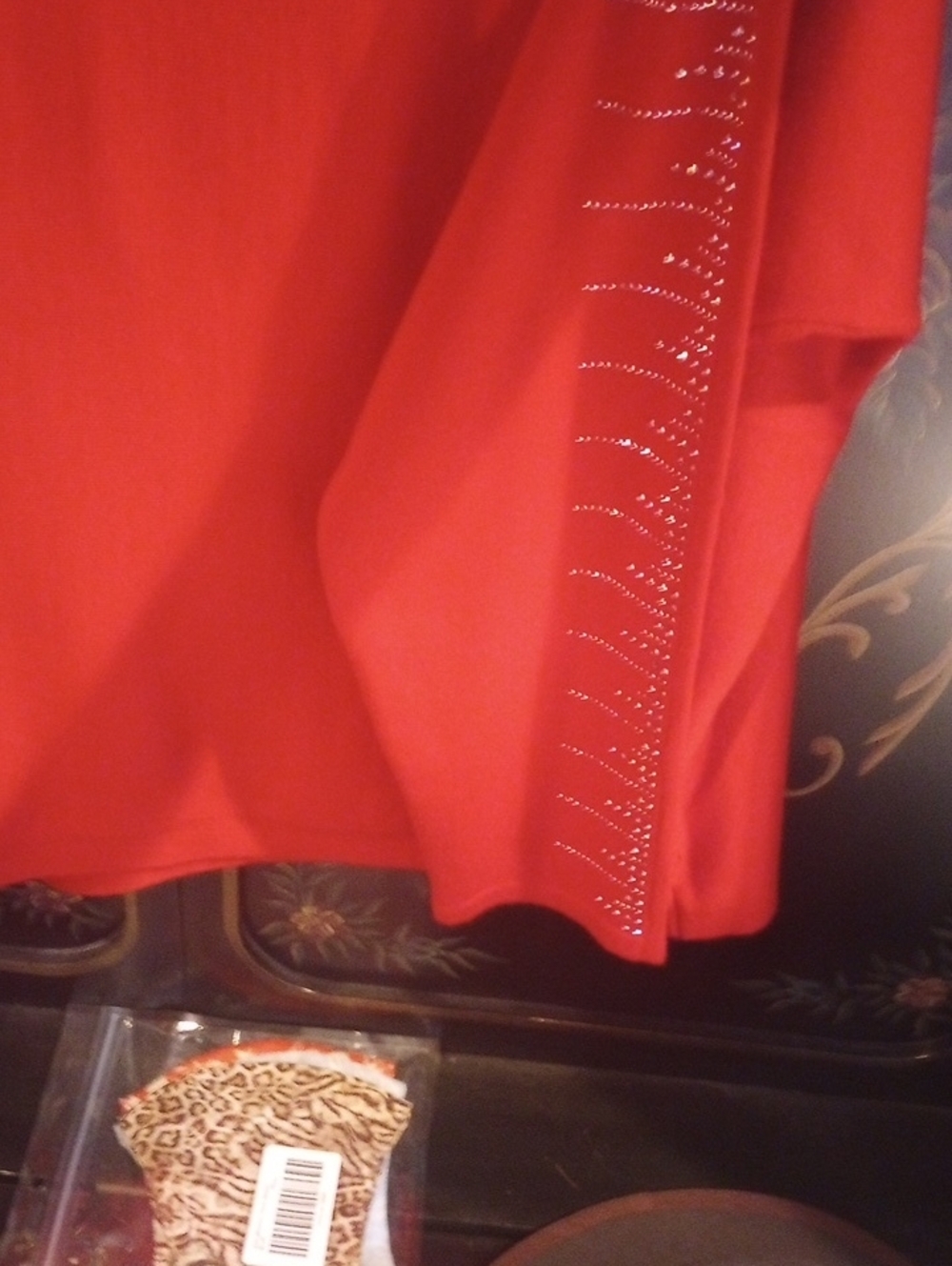 Adrienne Vittadini Red Sweater with Sparkling Neckline And Sides Of Arms - Picture 9 of 9